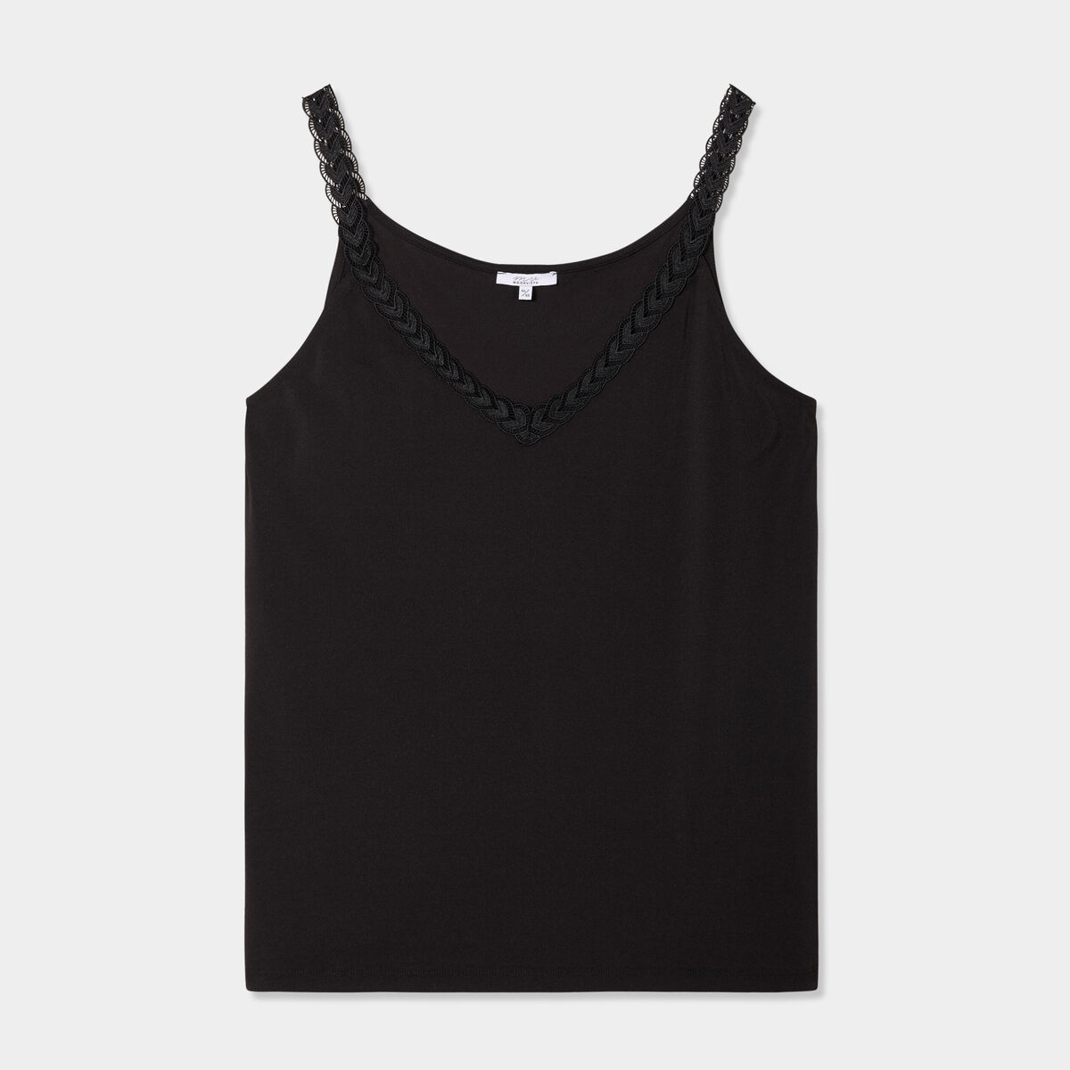 Débardeur col V bretelle macramée noir femme grande taille