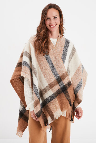 Poncho avec franges marron femme