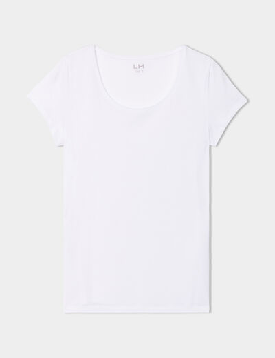 T-shirt coton col rond manches courtes blanc femme