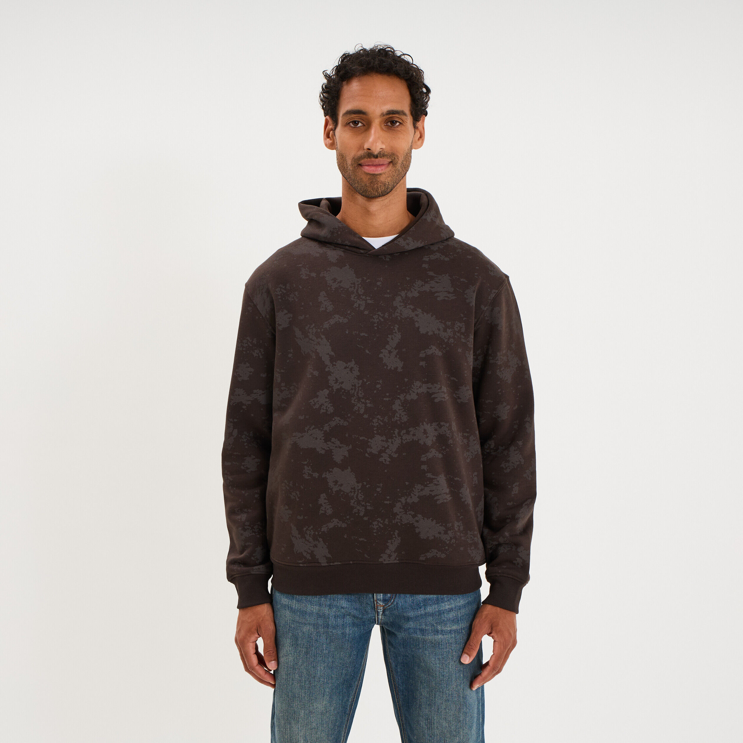 Sweat hoodie à capuche molleton marron chocolat homme LIBERTO