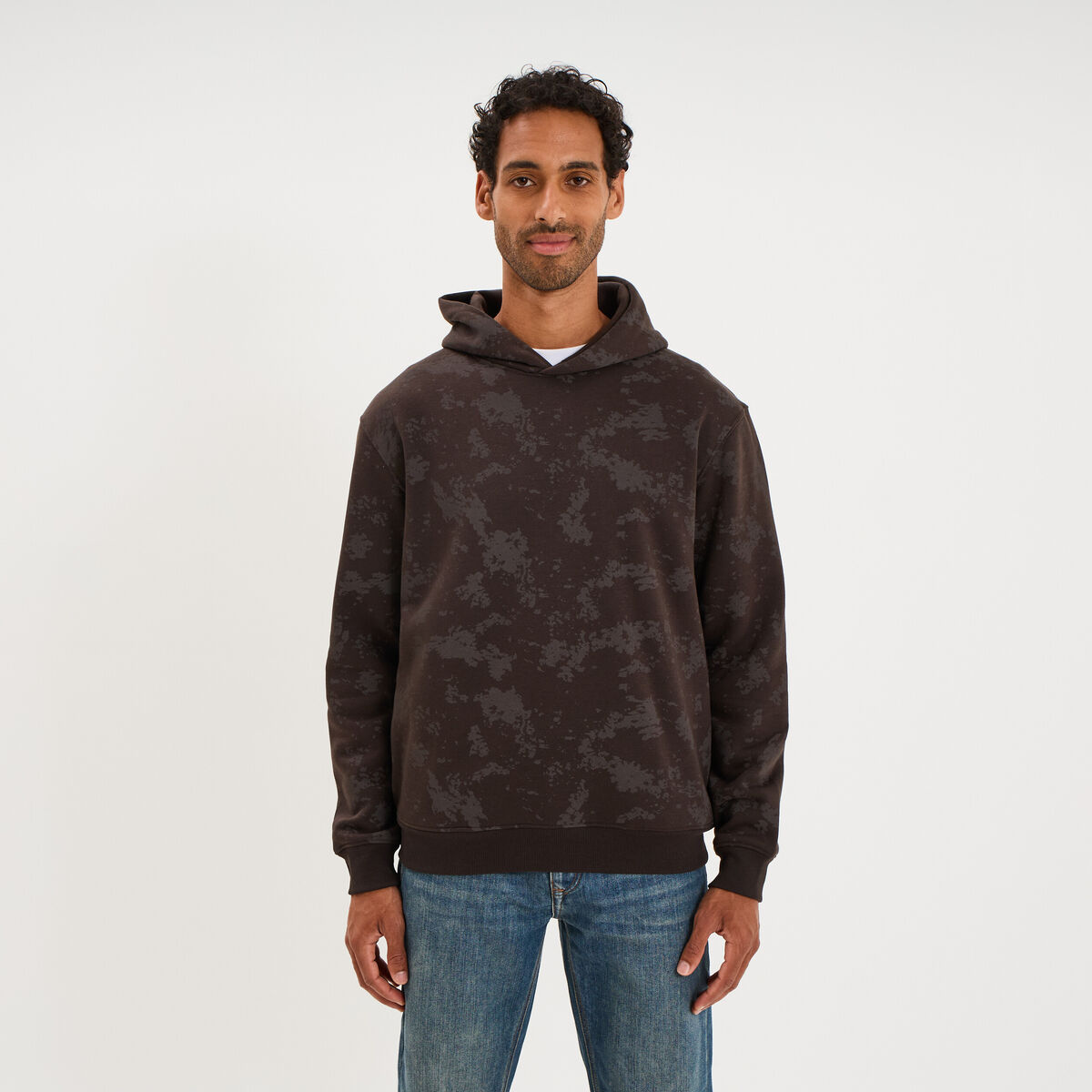 Sweat hoodie &agrave; capuche molleton marron chocolat homme