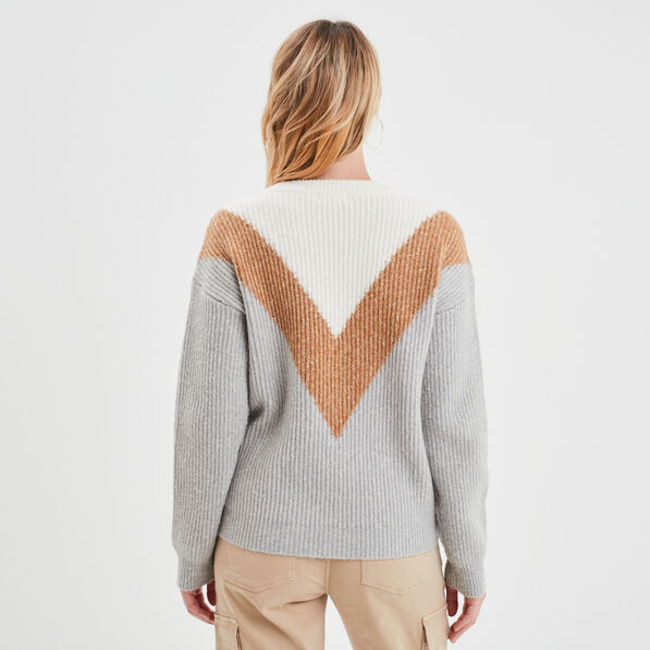 Pull manches longues col rond gris clair femme