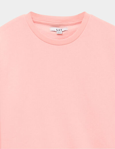Sweat col rond manches longues rose poudr&eacute;e fille