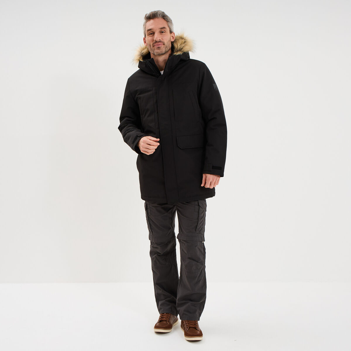 Parka &agrave; capuche fausse fourrure noir homme