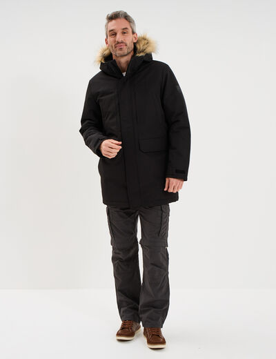 Parka &agrave; capuche fausse fourrure noir homme