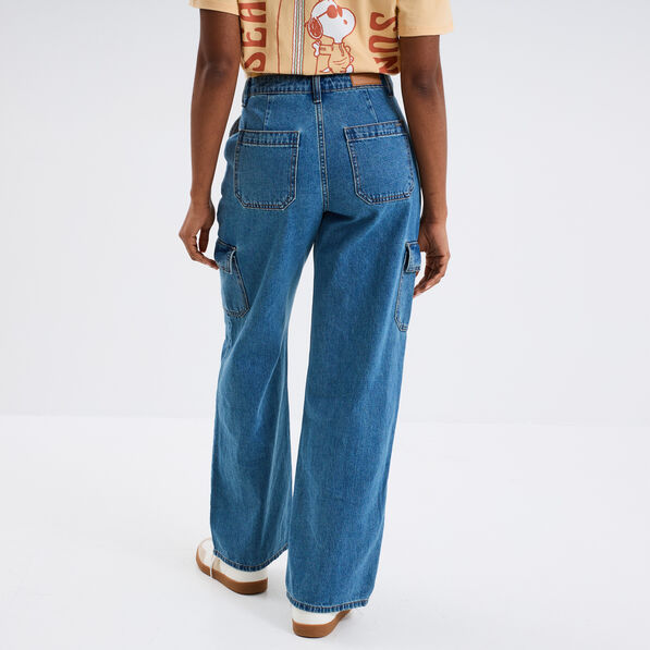 Jeans cargo large taille standard Creeks denim stone femme
