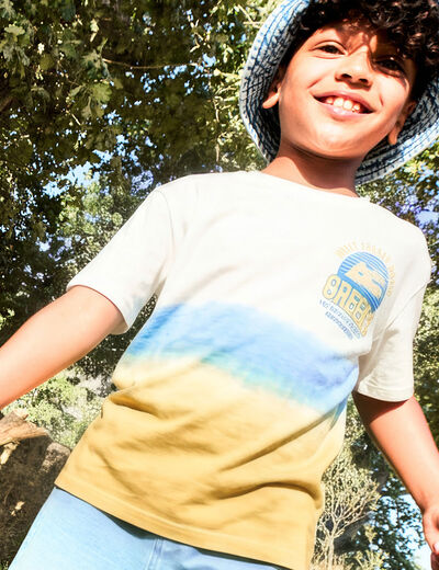 T-shirt col rond manches courtes coton jaune gar&ccedil;on