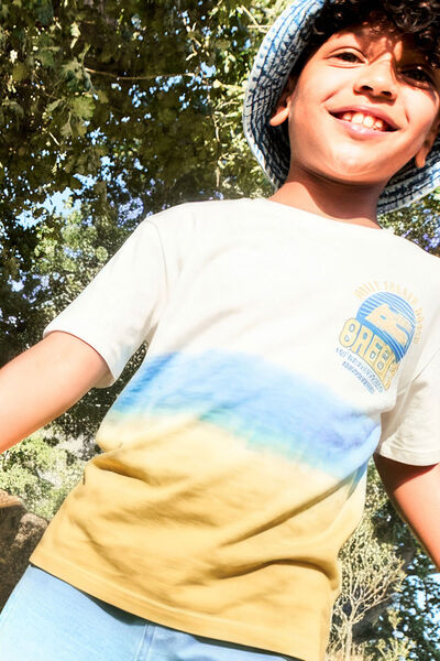 T-shirt col rond manches courtes coton jaune gar&ccedil;on