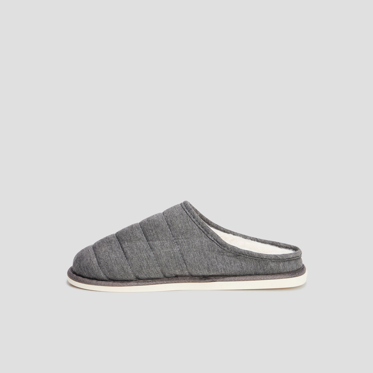 Chaussons mules matelassés fourrés gris homme