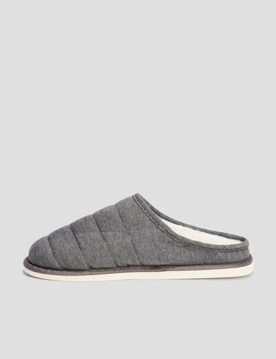 Chaussons mules matelassés fourrés gris homme