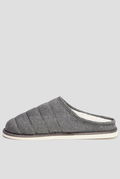 Chaussons mules matelassés fourrés gris homme