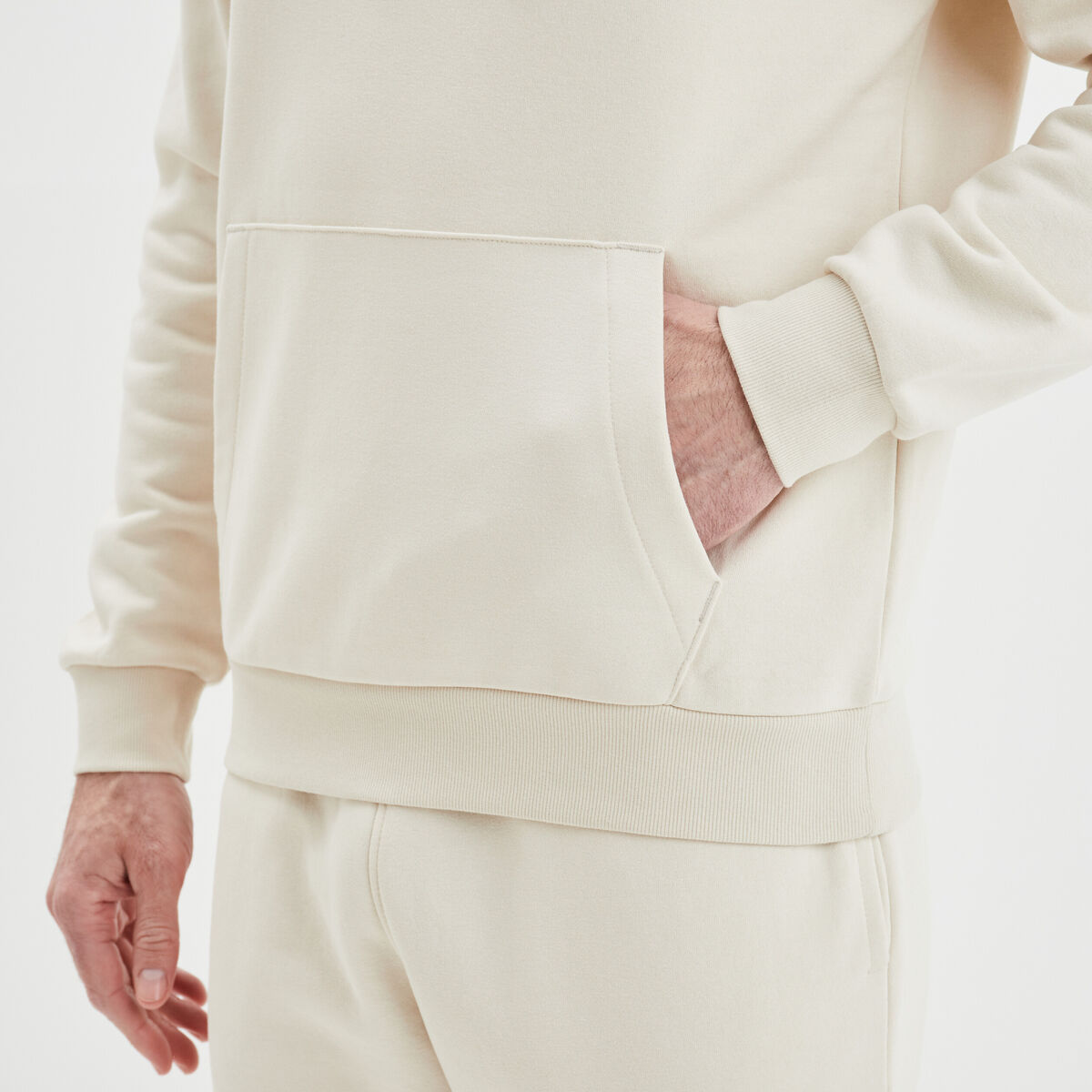 Sweat molleton &agrave; capuche hoodie ecru homme