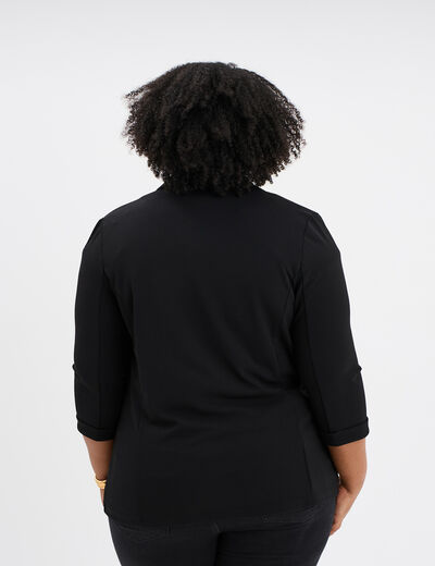 Veste blazer maille crêpe manches 3/4 noir femme grande taille