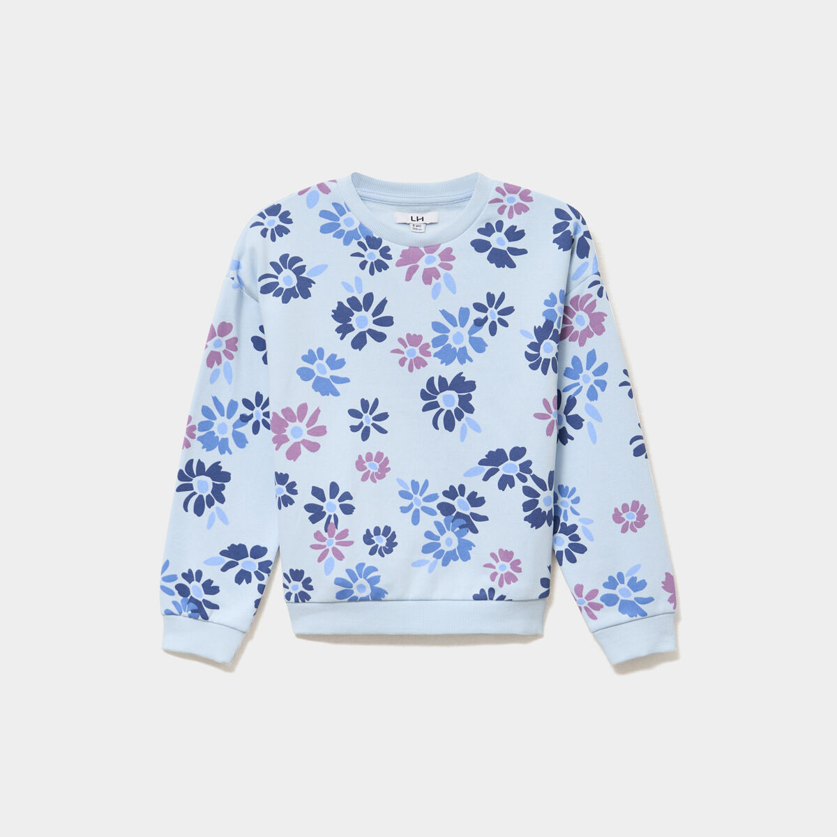 Sweat col rond manches longues bleu clair fille
