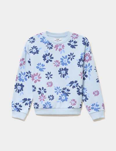 Sweat col rond manches longues bleu clair fille