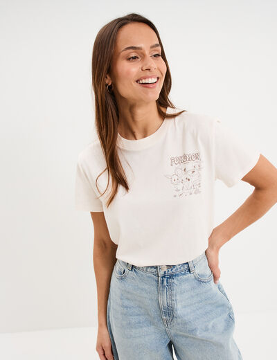 T-shirt manches courtes coton Pok&eacute;mon ivoire femme