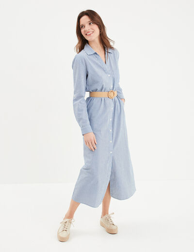 Robe chemise midi ceinturée Creeks blanc femme