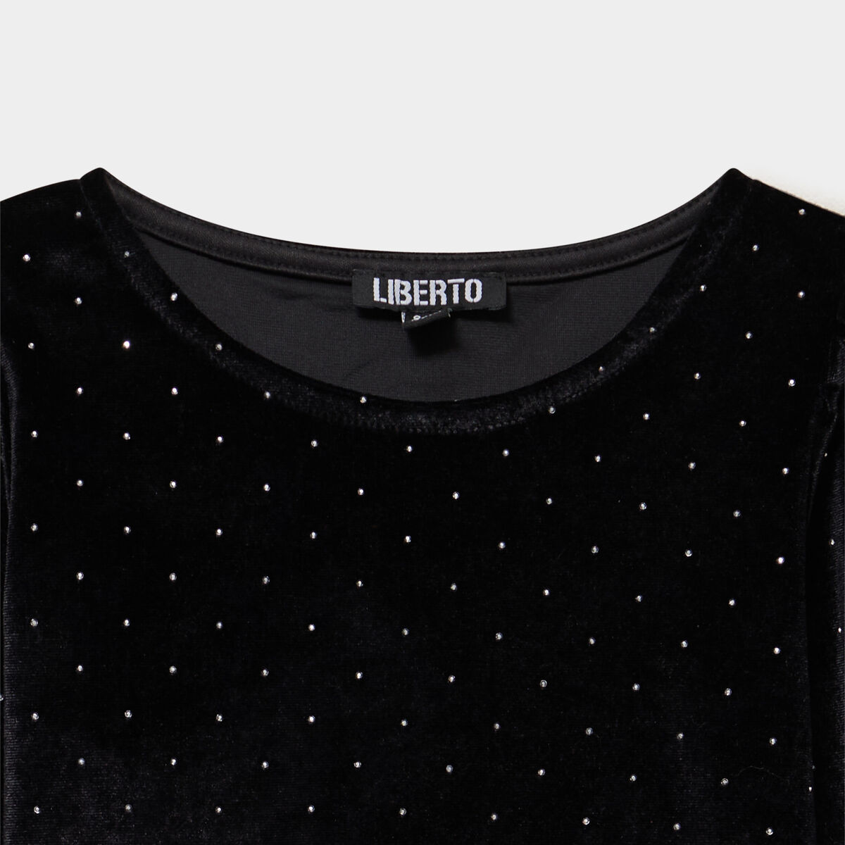 T-shirt ajust&eacute; effet velours &agrave; strass noir fille