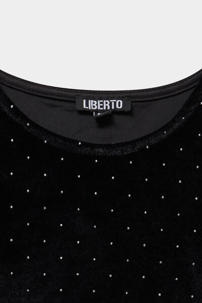T-shirt ajust&eacute; effet velours &agrave; strass noir fille