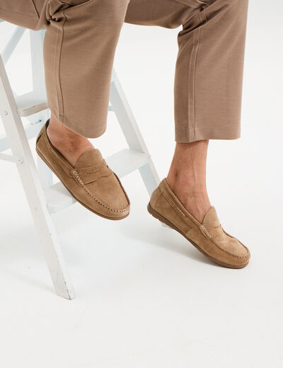 Mocassins en cuir daim sable homme