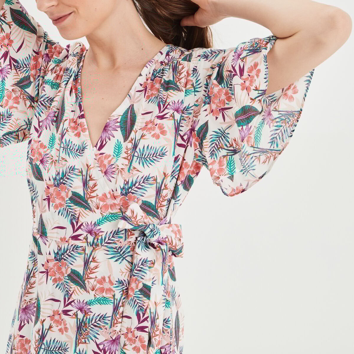 Robe courte portefeuille ecru femme