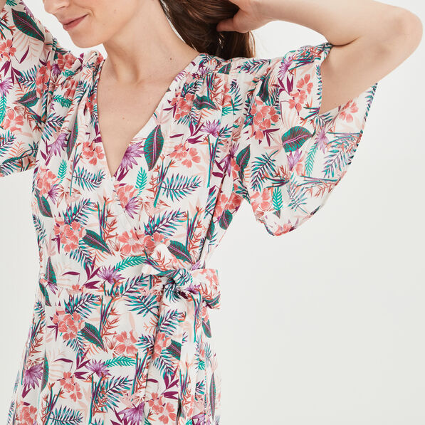 Robe courte portefeuille ecru femme