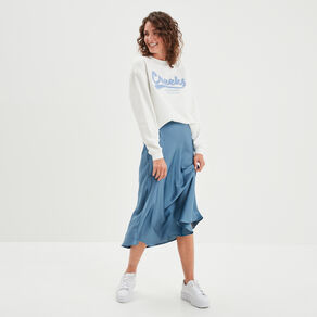 jupe midi satinee evasee bleu gris femme Jupe midi satinée évasée bleu gris femme