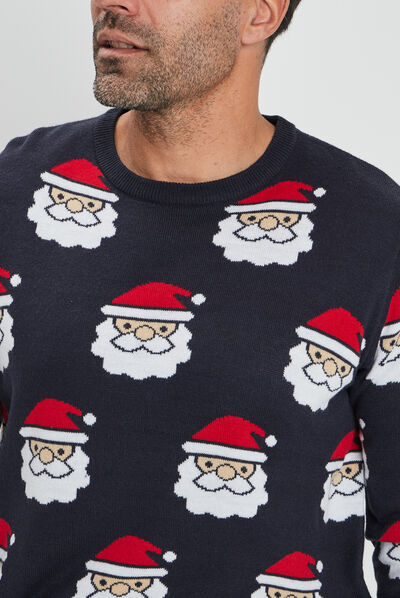 Pull de Noël avec col rond noir homme