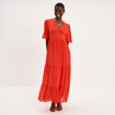 Robe longue fluide &agrave; volants orange fonc&eacute; femme