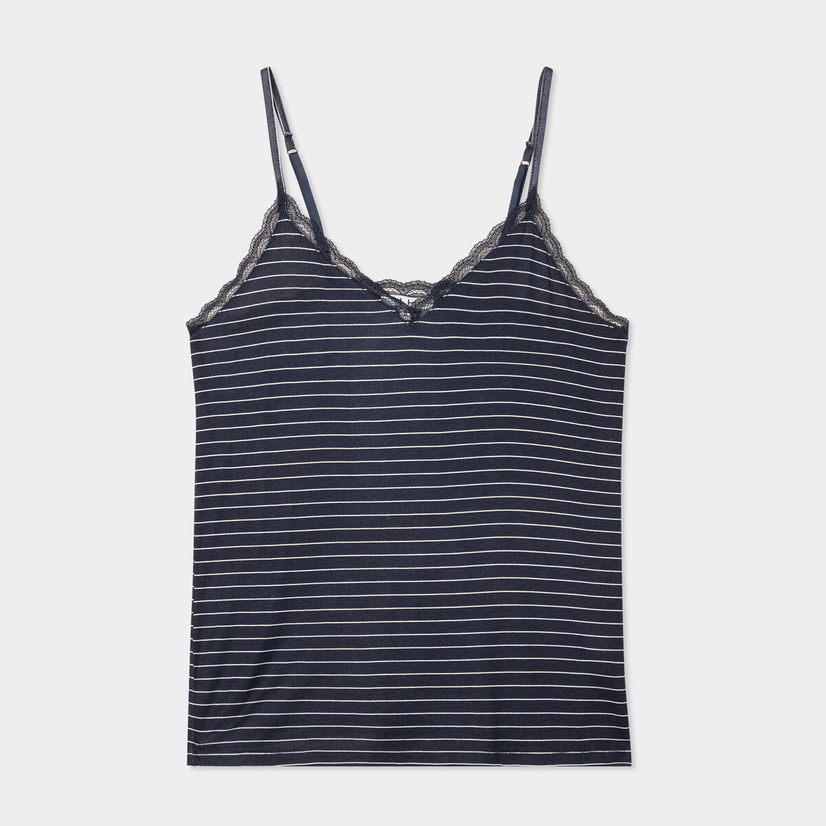 Haut de pyjama d&eacute;bardeur &agrave; bretelles bleu marine femme