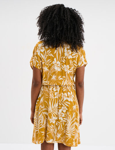 Robe caftant courte col en V jaune or femme