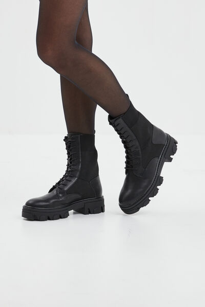 Bottines à lacets semelle chunky noir femme