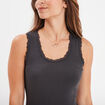 Débardeur coton bords dentelle gris foncé femme