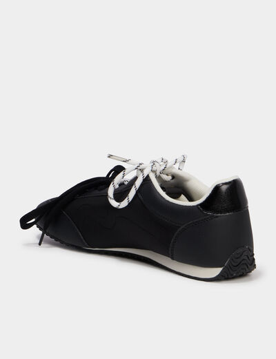 Baskets &agrave; lacets doubles semelle fine noir femme