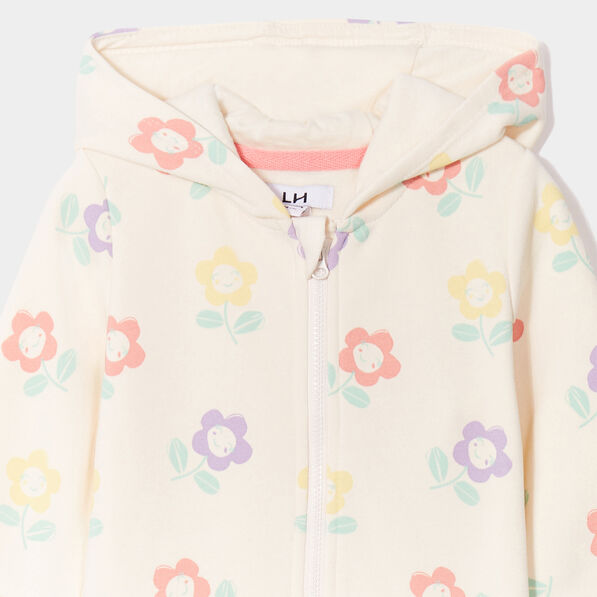 Sweat à capuche zippé Kimbaloo creme bébé fille