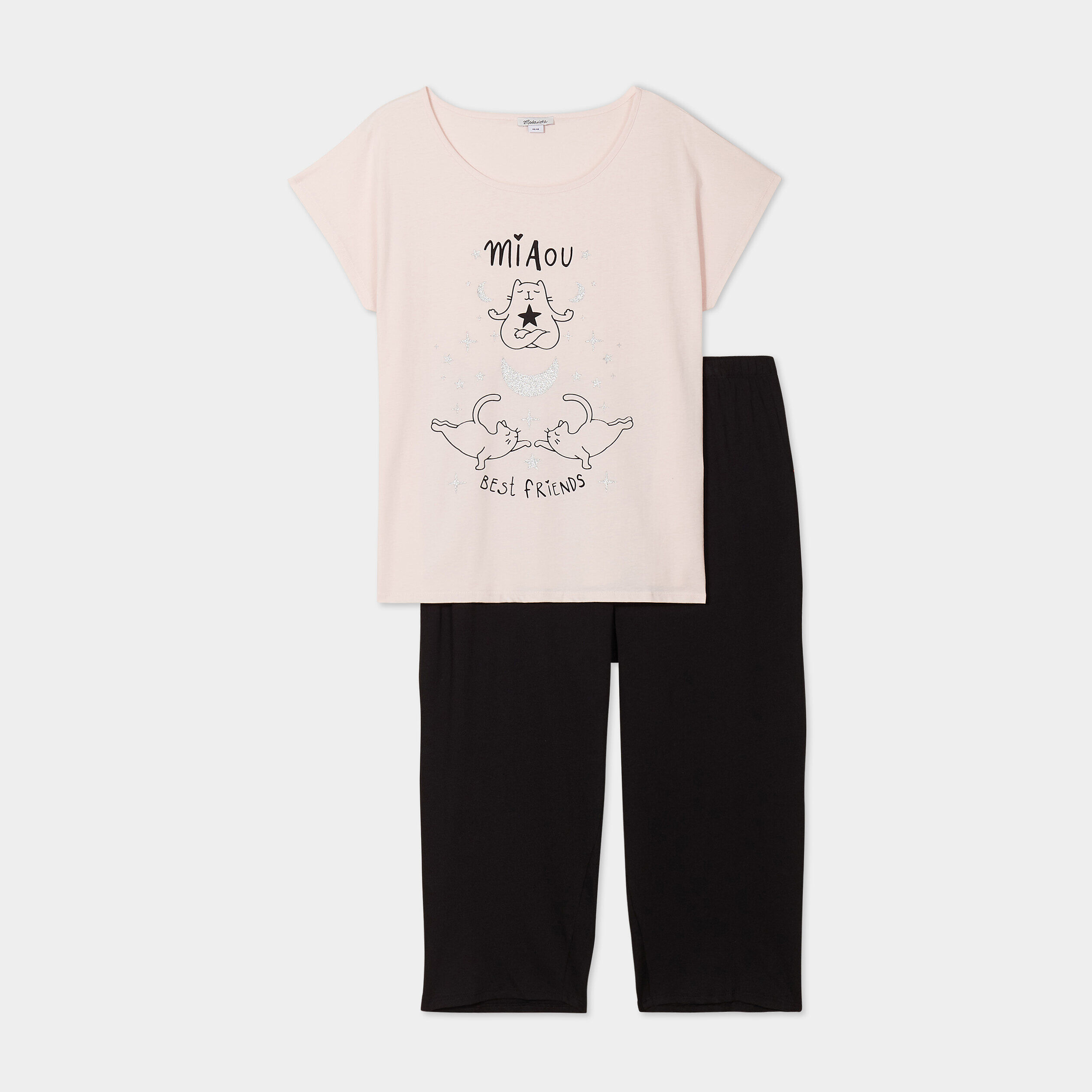 Ensemble pyjama corsaire coton rose poudrée femme grande taille MODAVISTA