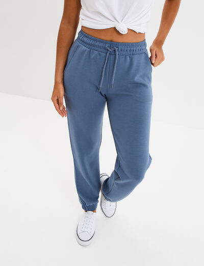 Pantalon de jogging large élastiqué bleu gris femme