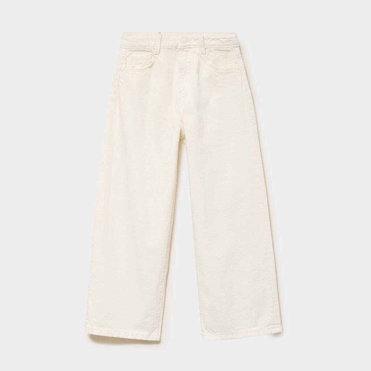 Pantalon coupe large 5 poches coton ecru fille