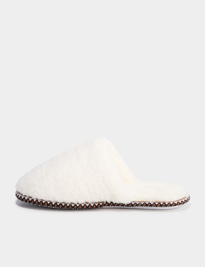 Chaussons mules effet polaire blanc femme