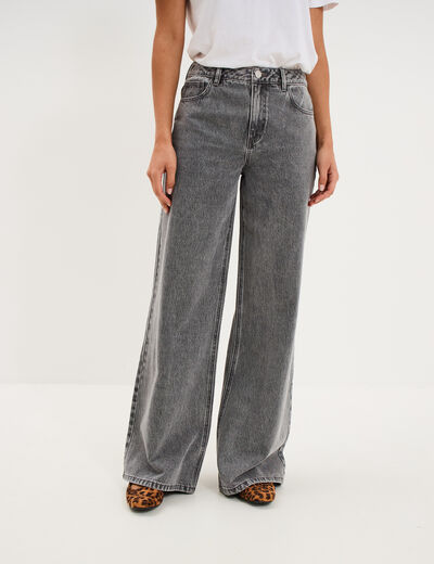 Jeans extra wide leg taille haute denim gris femme