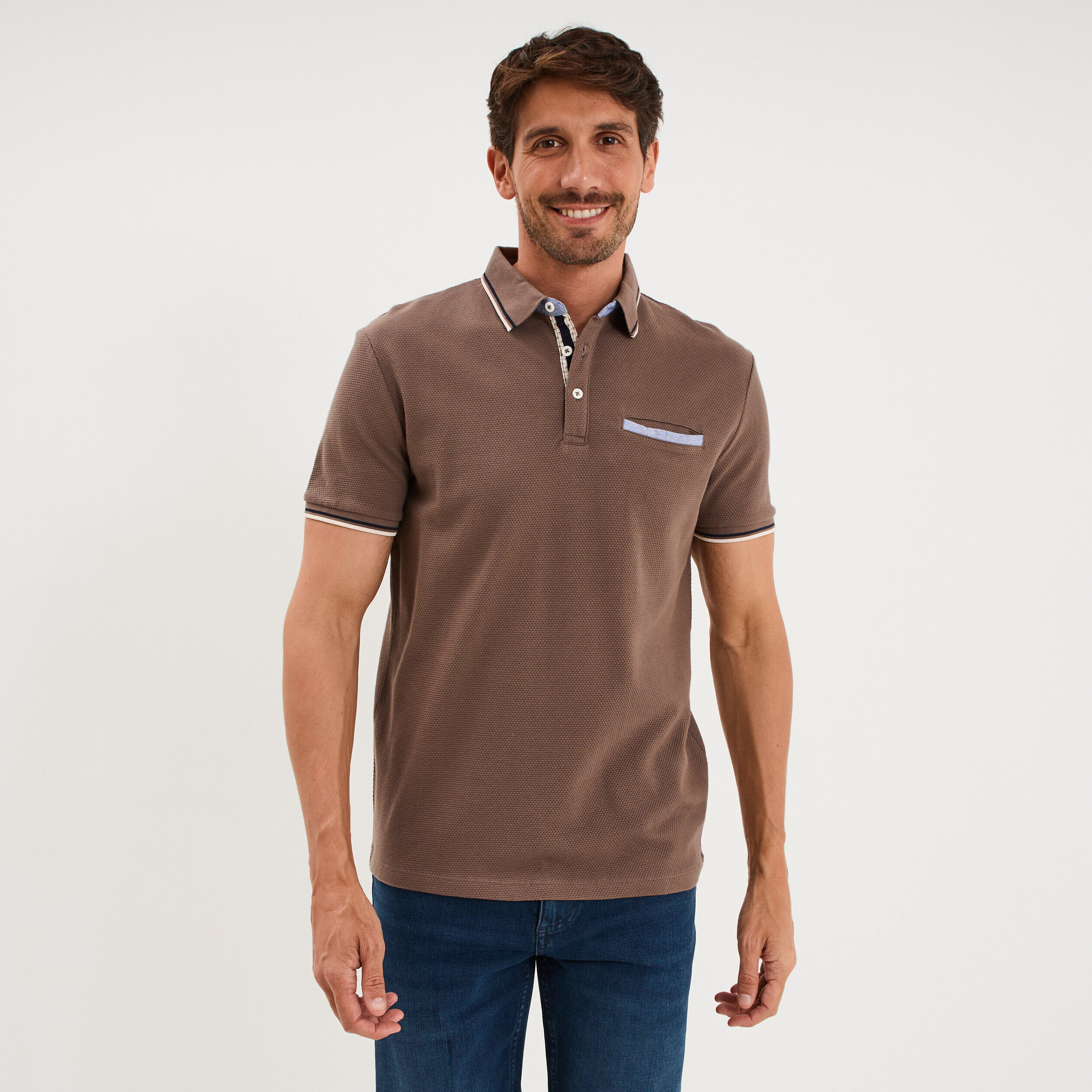 Polo piqué manches courtes coton gris foncé homme LH