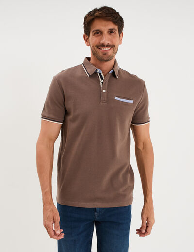Polo piqu&eacute; manches courtes coton gris fonc&eacute; homme