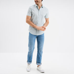 Chemise droite manches courtes coton vert pastel homme