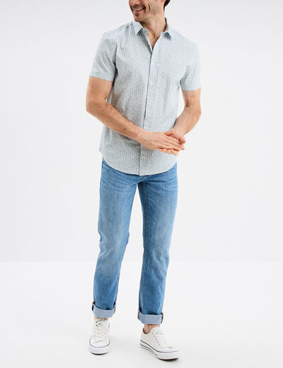Chemise droite manches courtes coton vert pastel homme