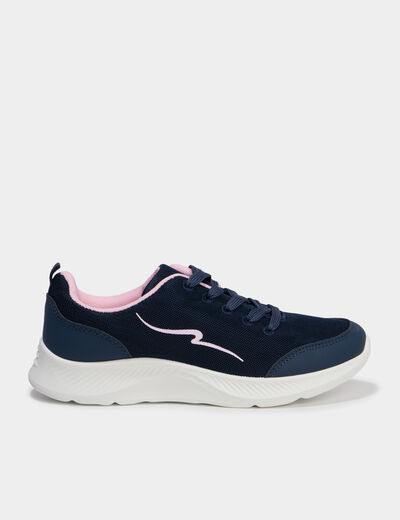 Baskets running &agrave; lacets bleu marine fille