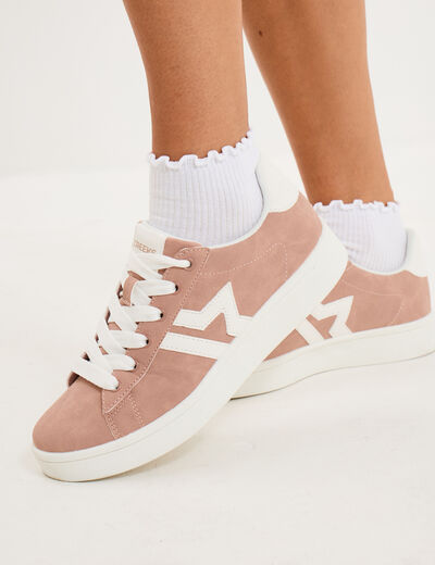 Baskets &agrave; lacets su&eacute;dine rose femme