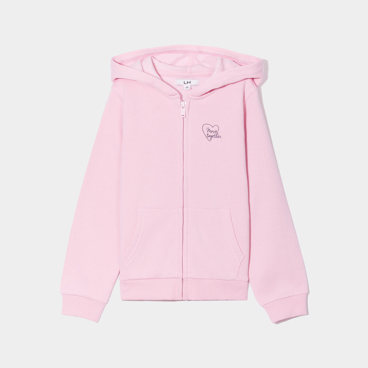 Sweat zippé à capuche molleton rose pastel fille