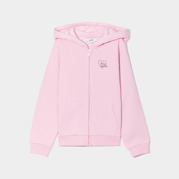 Sweat zippé à capuche molleton rose pastel fille
