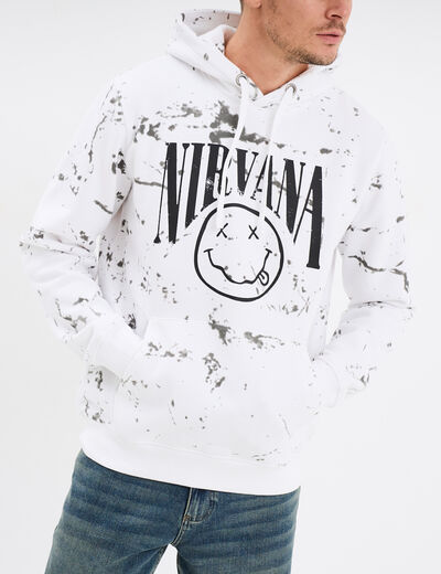 Sweat à capuche hoodie 1 poche Nirvana blanc homme