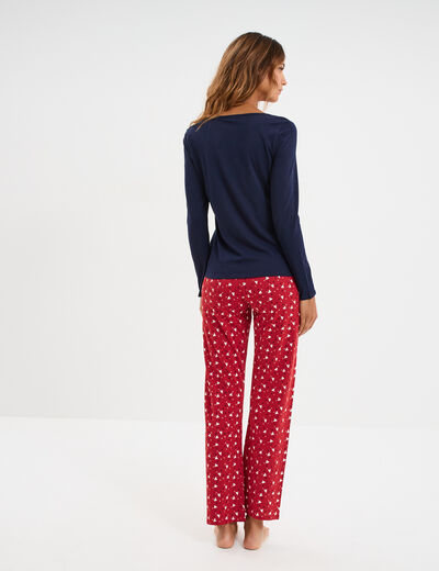 Ensemble pyjama pantalon t-shirt No&euml;l bleu marine femme